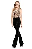 Women's Velvet Bell Bottom High Waist Flared Stretch Palazzo Pants USA Black L