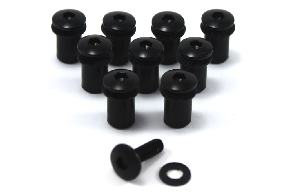 Speedy Fasteners Black Aluminium Motorcycle Wind Screen Windshield Bolts Washers & Well nuts 10 Piece Kit