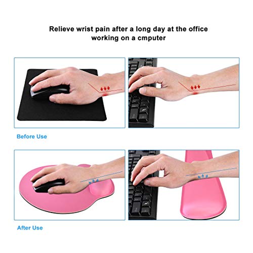 Keyboard Wrist Rest Pad Mouse Pad, Memory Foam, Rest Pads Sets for Comfortable Typing & Wrist Pain Relief, Anti-Slip Rubber Base (Pink)