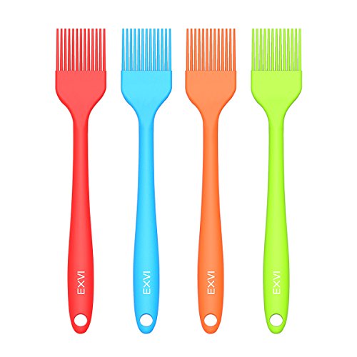 EXVI 4-Piece 10 Inch Large Basting Silicone Brush Heat Resistant Pastry Brushes Barbecue Brush For Grilling Cooking Baking(Blue Orange Green Red)