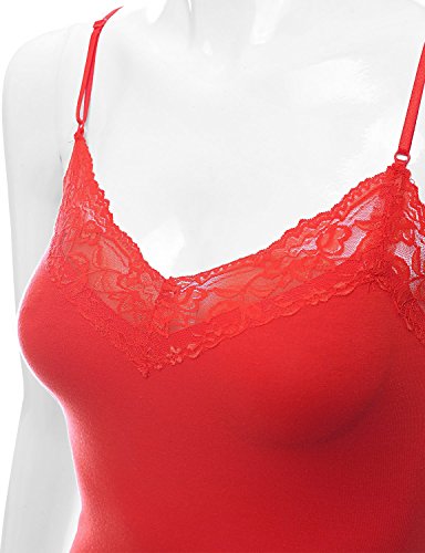 XT1004L Pack Ladies Adjustable Spaghetti Strap Lace Trim Cami Tank Top 2Pack-BLK/Red XL