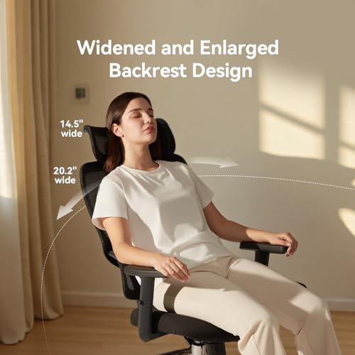 SIHOO M56C Ergonomic Office Chair, Big and Tall Desk Chair with Lumbar Support, Adjustable Headrest, Tilt Function, Swivel Computer Chair, Black