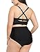 LUYEESS Women's Plus Size High Waisted Ruched Bikini Sets Two Piece Strappy Cutout Solid Swimsuit Swimwear Bathing Suit Black, Size 1X (US 14-16)