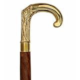 SouvNear Wooden Walking Stick Elephant Trunk Brass Handle & 37.6 Inch Vintage-Look Staff-Brown & Golden Cane in Natural Wood, Brown and Gold
