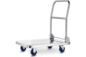 Heavy Duty Foldable Flatbed Platform Trolley with 300kg Weight Capacity, 50 x 70cm Flatbed Trolley with 4in 360 Degree Swivel