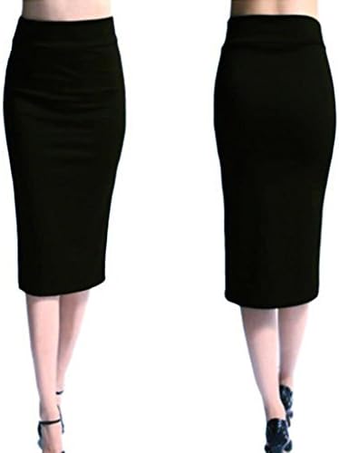 Jonint Joint Sexy Women Solid High Waist Skinny Stretchy Skinny Slim Knee-Length Pencil Skirt (Black, XL)