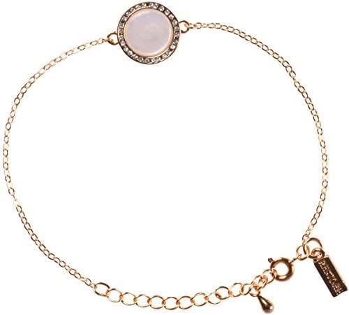 16k Gold Plated Mother of Pearl Bracelet with Clear Czech Crystals by Zoetik, 6” with 3” extension