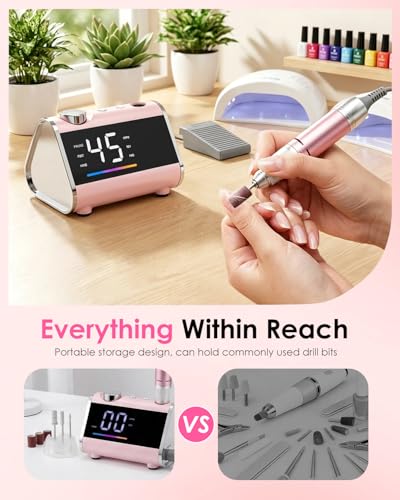 CozyZen Taladro de Uñas Eléctrico Profesional | 45000 RPM, Lijadora con Pantalla LCD, Control Manual y de Pie, Bajo Ruido para Uñas Acrílico/Gel, Manicura y Pedicura