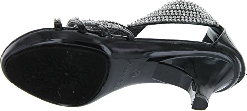 Delicacy Womens Angel-37 Strappy Rhinestone Dress Sandal Low Heel Shoes,Black,9