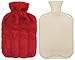 HomeTop Premium Classic Rubber Hot Water Bottle and Luxurious Faux Fur Plush Fleece Cover w/Pom Pom Decor (Red)