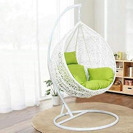 Hindoro White Colour Beautiful Swing with Green Cushion with Stand