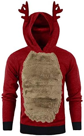 Simayixx Men Christmas Sweater Ugly Reindeer Fur Hoodie Sweatshirts Plus Size Sports Xmas Pullover Jumper Tops