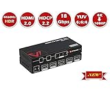 UltraHD HDMI 2.0 Splitter 1x4 Mirror Powered Auto Scaling Wall Mount, 4K60Hz YUV444 18Gbps, HDR/Dobly Vision, HDCP2.2, EDID, Low Heat, Cascadable, Upgradate Firmware, ESD Protect 4 Port(1 In to 4 Out)