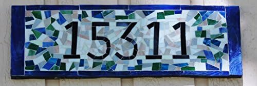 Custom House Numbers in Mosaic Glass Tile, Handmade Plaque, Hand cut Glass Tile, Custom Made for You.