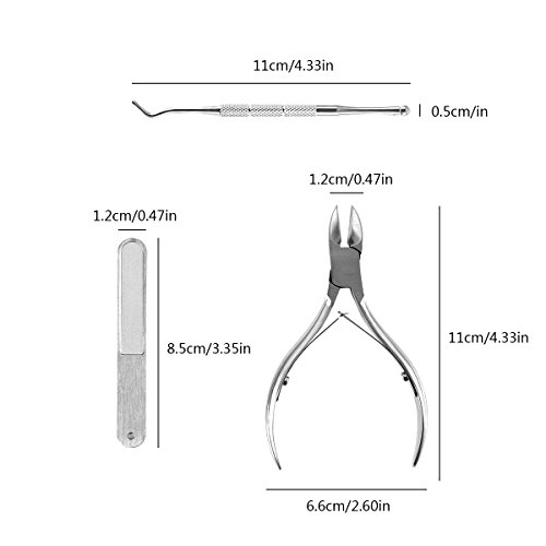 Stainless Steel Nail Nippers Tool Set, Lady Up 3 Pieces Precision Toenail Clippers Ingrown Nails Clippers, Nail File & Nail Lifter for Thick or Ingrown Toenails