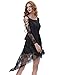 Belle Poque Gothic Dresses Lace Up Back See-Through Tulle Lace High-Low Dress Black L