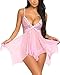 Avidlove Women Lingerie Lace Babydoll V Neck Sleepwear Strap Chemise (M, Style 1-Pink)
