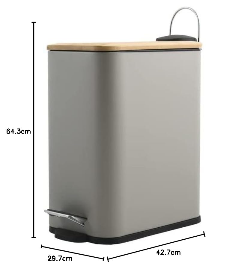 Spirella – 5-Liter-Treteimer, Modell Erik, rechteckig, mit sanftem und geräuschlosem Schließmechanismus, rutschfeste Pedale für sichere Handhabung, mattes Taupe 5