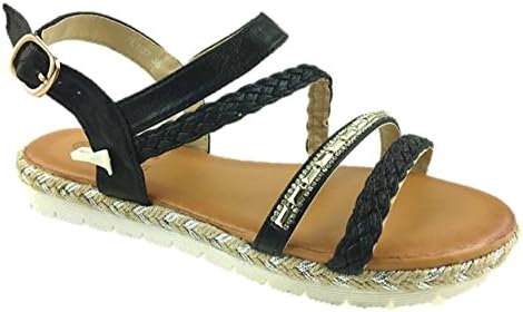 Ladies Fashion Flat Strappy Diamante Gold Stud Summer Sandals Size 3-8