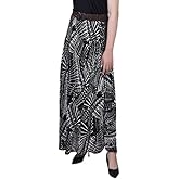 NY Women's Petite Printed Chiffon Belted Maxi Skirt