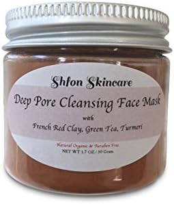 Natural Organic Skin Tan Reducing Deep Pore Cleansing Face Mask with French Red Clay, Matcha Green Tea & Turmeric - 1.7 Oz,, Made in USA