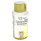Keratin Cure Best Strong Hair Treatment Gold & Honey V2 LGEL 2 OUNCES Intensive Extracts Nourishing Straightening Damaged Dry Frizzy Coarse Curly African Ethnic Wavy Hair (60ml / 2 fl oz)