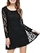 Allegra K Women's Scoop Neck Sheer Long Sleeves Floral Lace Mini Skater Dress - X-Large - Black