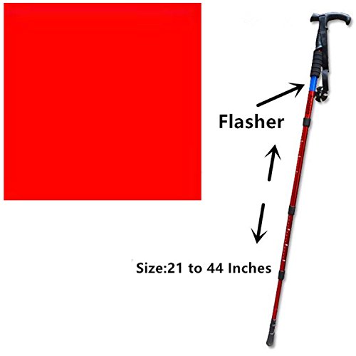 Walking Stick Trekking Pole Hiking Telescoping Ultra Strong Alpenstocks Anti Shock Mountaineering Trail With Night Flasher Warningï¼ˆ1 Pieceï¼‰Red