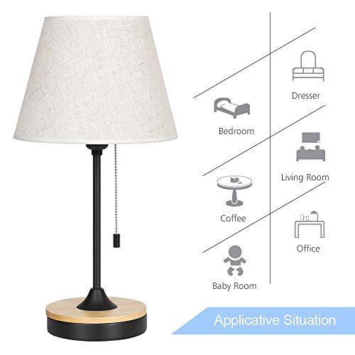 Table Lamp Set of 2, Wood Desk Lamps with Neutral Shade & Soft, Elegant Black Bedside Lamps, Ambient Lamp for Bedroom Nightstand, Coffee Table, Dressers