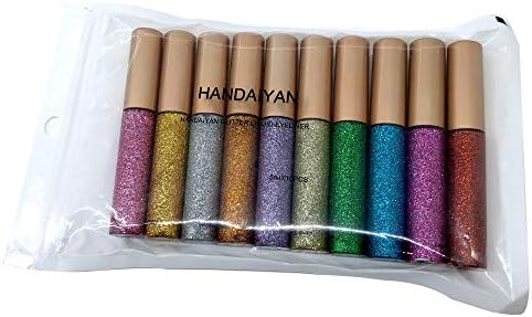 Newkelly 10Pcs Metallic Shiny Smoky Eyes Eyeshadow Waterproof Glitter Liquid Eyeliner