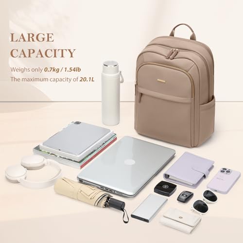GOLF QUALITY Laptop Backpack Women, Large Man Travel Bag, Laptop Backpack for Work, Multilayer Backpack for Personal Items, 16 Inches, Champagne Brown