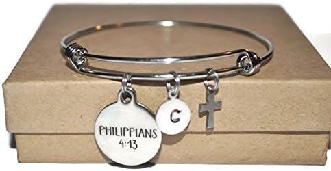 Philippians 4:13, stainless steel expandable bracelet, I can do all things through Christ scripture note card