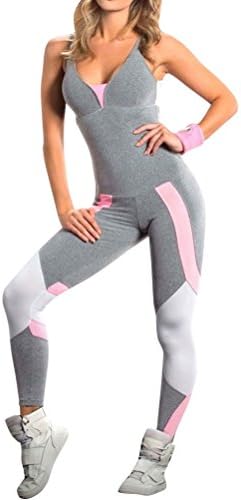 ZJP Women Sleeveless Cross Open Back Colorblock Workout Sport Jumpsuit Playsuit
