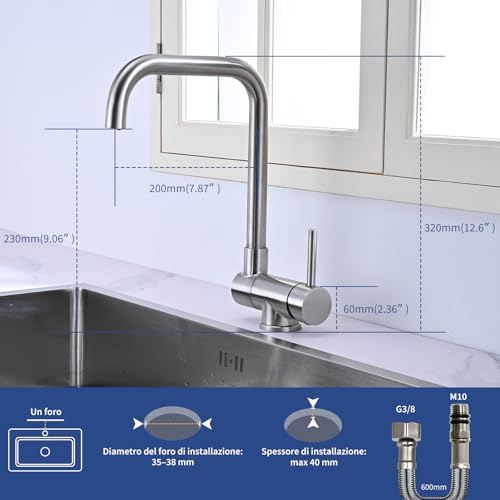 BuntHaus Folding Kitchen Tap, Folding Kitchen Mixer, 360° Rotatable Kitchen Tap, Folding Kitchen Mixer Under Window in Brushed 304 Stainless Steel