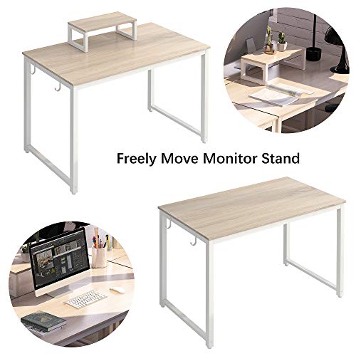 JSB Computer Office Desk 47" with Freely Move Monitor Stand and 4 Hooks