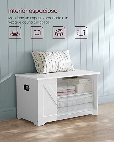 VASAGLE Storage Pouffe, Storage Bench with 2 Safety Hinges, Storage Chest, Shoe Bench, Country Style, 40 x 80 x 46 cm, for Hallway Bedroom Living Room, Cloud White LSB062T14
