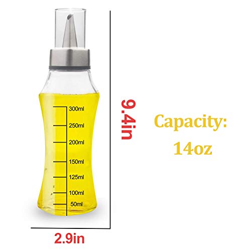 Blasoul Olive Oil Dispenser Bottle with Stainless Steel Easy Pour Spout,14 Ounce Olive Oil Bottles and Vinegar Cruet for Kitchen,Cooking Oil Cruet with Degree Scale