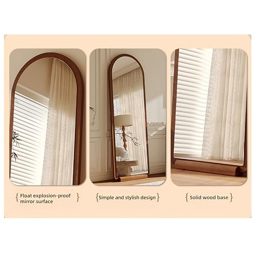 GangQiang Arched Full Length Floor Mirror, Walnut Wood Frame, 155x40cm, Wall Mount or Tilt Stand, for Bedroom, Living Room(Walnut Wood)