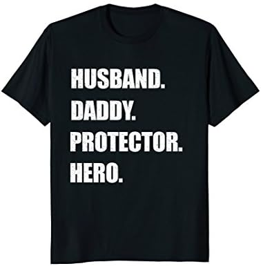 Mens Husband Daddy Protector Hero T-Shirt Gift From Wife Children 2XL Black