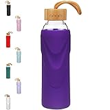 ORIGIN - Best BPA-Free Glass Water Bottle with Protective Silicone Sleeve and Bamboo Lid - Dishwasher Safe - 22 Ounce (Ultra Violet)