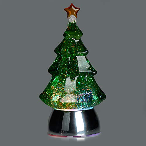 ReLive 8.5" Glitter Christmas Tree - Light Up Snow Globe Decor - Green