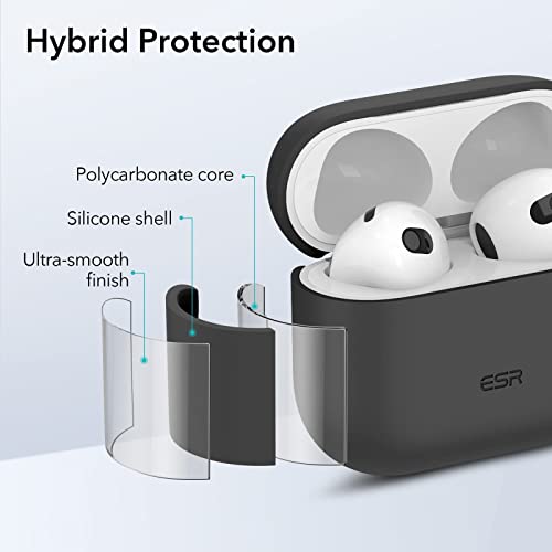 ESR Coque en Silicone Compatible avec AirPods 3 2021, Housse Hybride avec Mousqueton, Supporte la Charge sans Fil, Protection Contre Chute, Compatible avec AirPods 3ème géneration, Noir