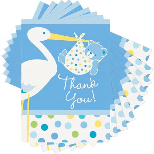 Baby Boy Stork Thank You Note Cards - 5.5