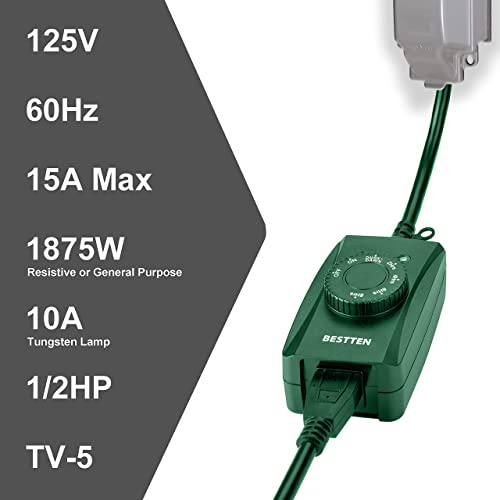 [2 Pack] BESTTEN Weatherproof Outdoor Timer with Photocell Light Sensor