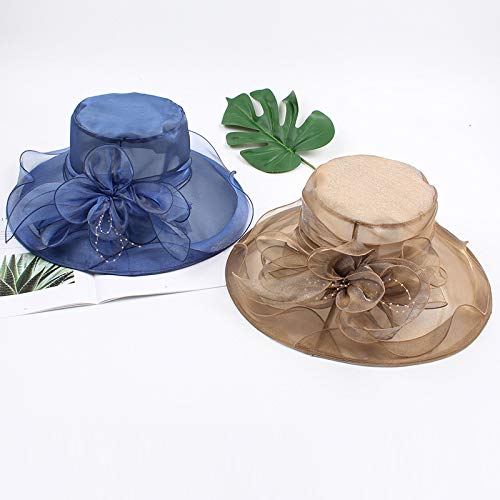Hongxin Sun Hat for Women,Women's Organza Church Kentucky Derby Fascinator Bridal Tea Party Wedding Hat for Safari Fishing Hiking Beach Golf (Navy)