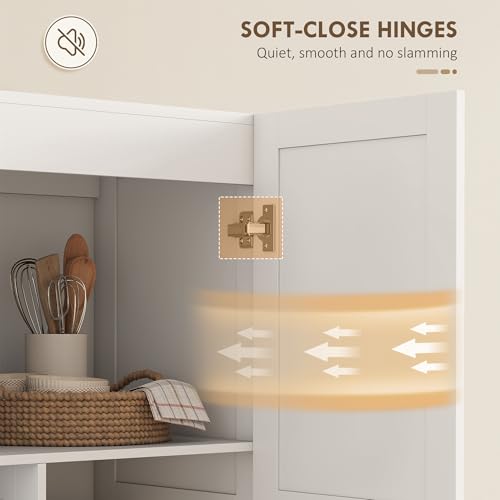 HOMCOM 71" Tall Kitchen Pantry Cabinet with Soft-Close Hinges, Modern Farmhouse Freestanding Pantry Storage Cabinet with 2 Framed Doors, 4 Adjustable Shelves, White
