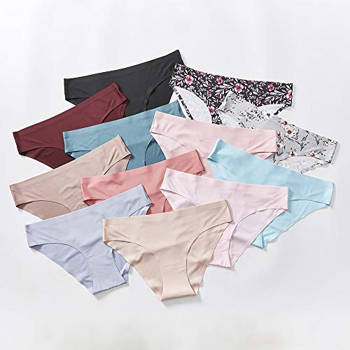 Women\'s Seamless Bikini Panties No Show Strech Hi Cut Underwear 6 Pack (3303-6C, US L(Tag Size M))