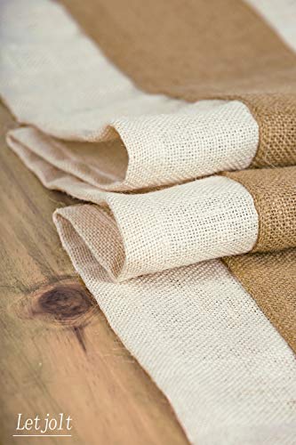 Letjolt Burlap Table Runner Jute Table Runner Farmhouse Runner Rustic Weddings Table Runner Woven Fabric Picnic Baby Shower Farmhouse Decor, White Natural 12x108 Inches - Thumbnail 3