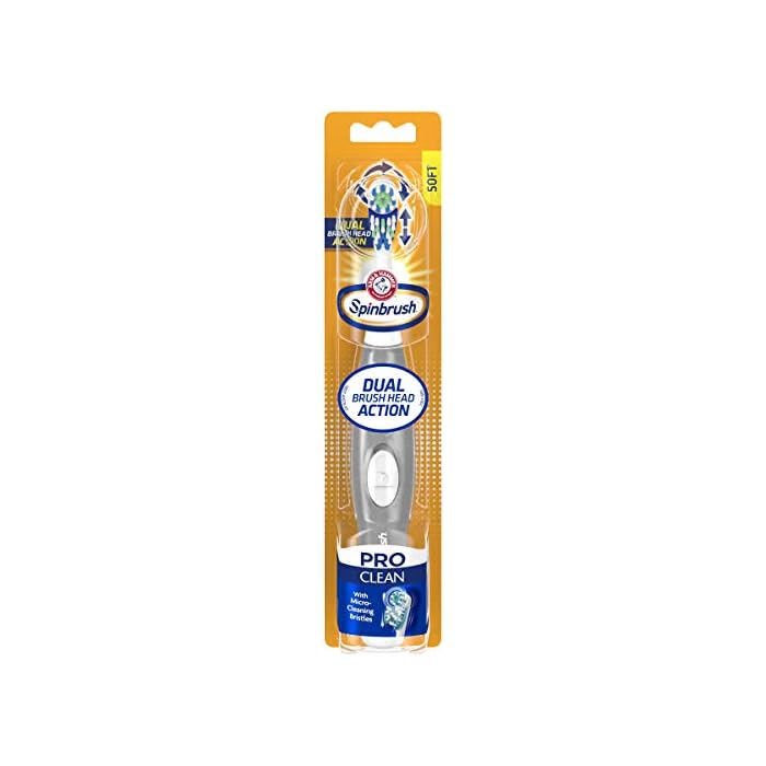 Spinbrush PRO CLEAN Battery Powered Toothbrush, Soft Bristles, 1 Count, Gold or Blue Color May Vary