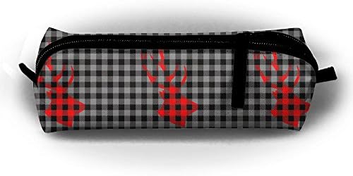 Buffalo Plaid Moose Ladies Makeup Pencil Pouch Straps Zipper Pouch For Youth